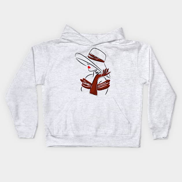 Red Hat Fashion Sketch: Elegant Lady Kids Hoodie by Lighttera